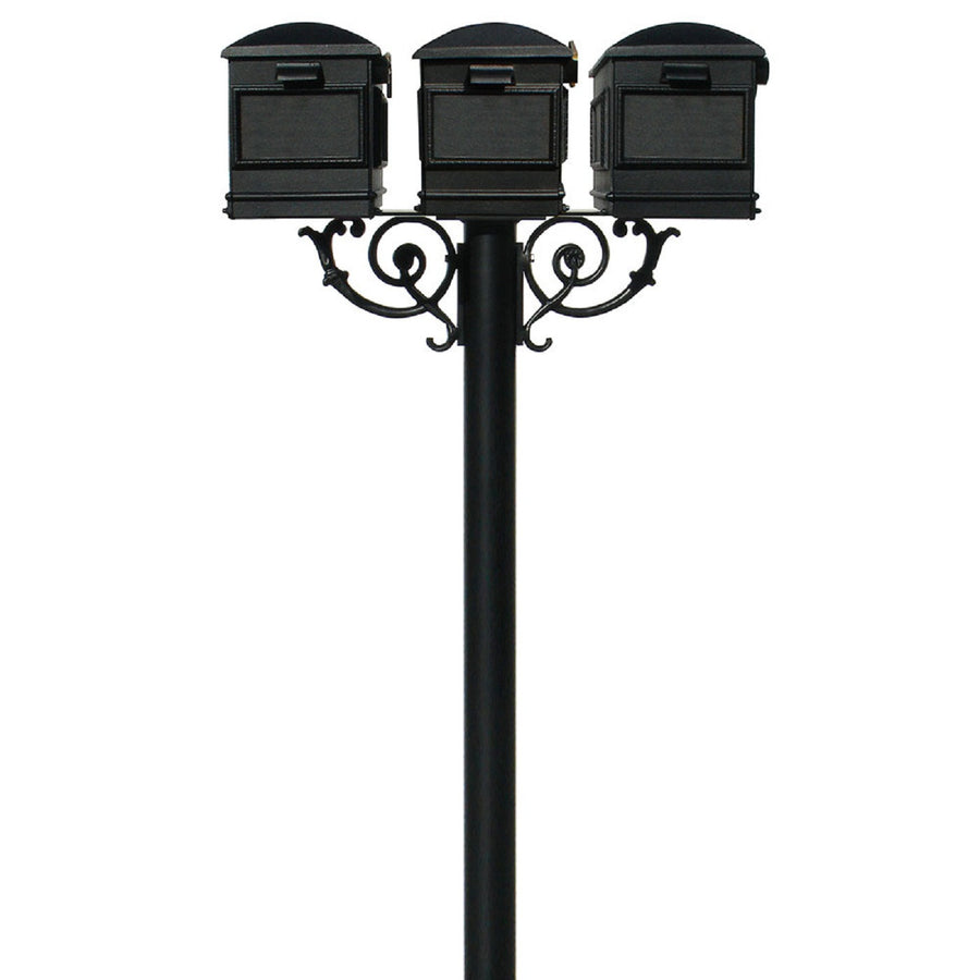 QualArc Hanford TRIPLE Mailbox Post system Scroll Support Cast Aluminum with Lewiston Mailboxes