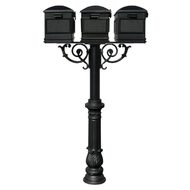 QualArc Hanford TRIPLE Mailbox Post system Scroll Support Cast Aluminum with Lewiston Mailboxes