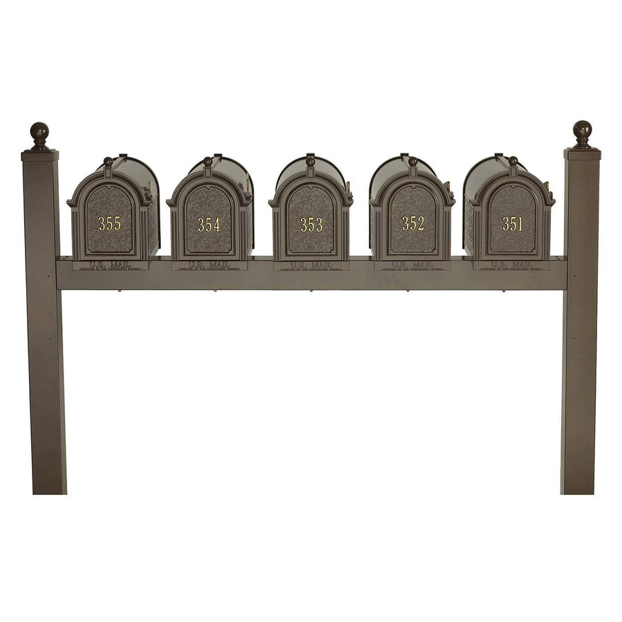 Brown Whitehall Products Multi Mailbox Quint Five Package with Posts and Custom Address Door Panels Customized